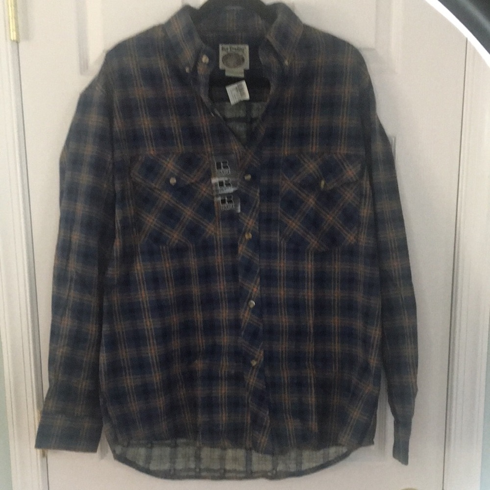 Blue and Orange Plaid Button-Up ShirtMens Large flannel shirt by Bay Trading